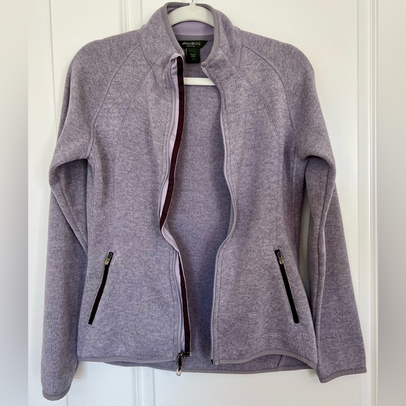 Eddie Bauer Lavender Knit Full Zip Mock Neck Jacket Sweater Women's Size Smalll - Picture 2 of 12